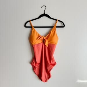 Faherty Orange Colorblock Tie Front One Piece Swimsuit Small Beach Resort